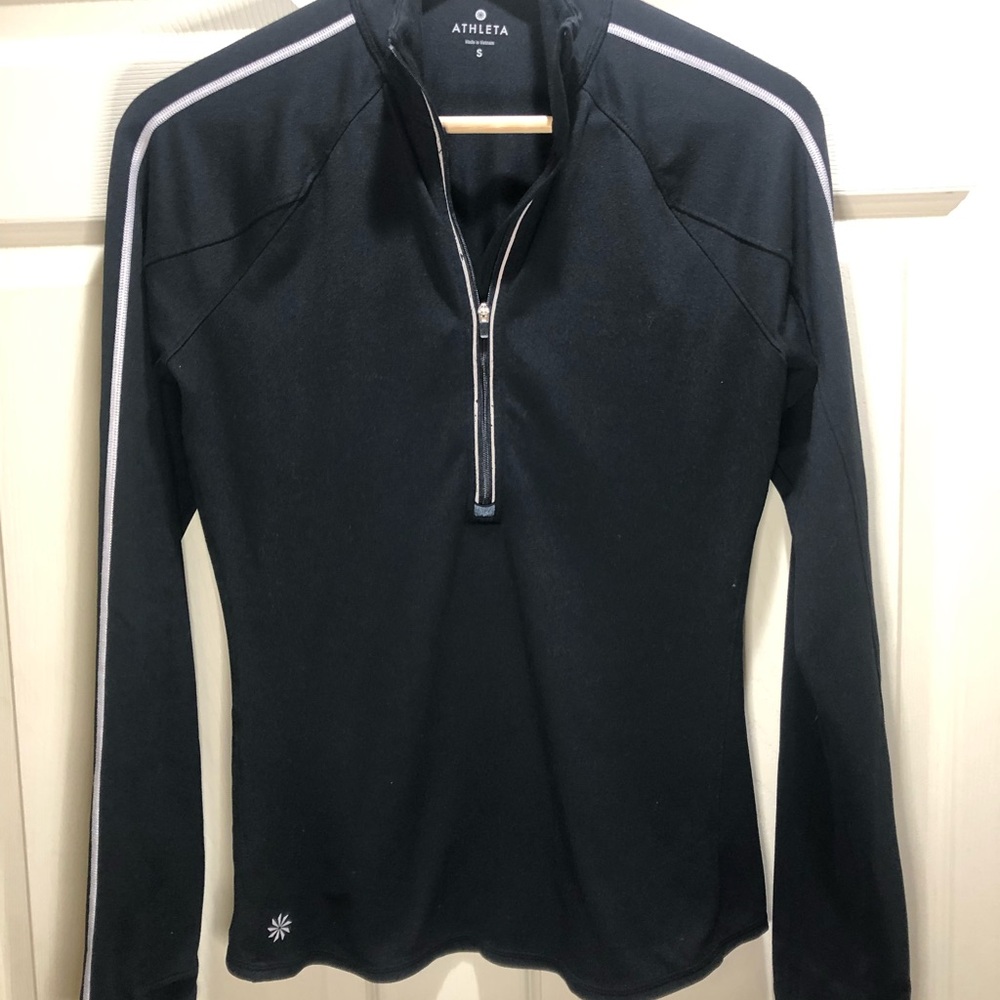 Athleta Black Quarter-Zip Sweatshirt with White Accents